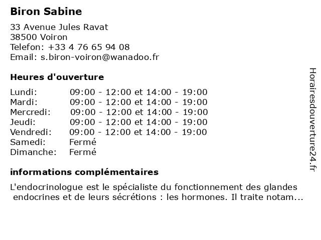 Biron Sabine à Voiron: adresse et heures d'ouverture