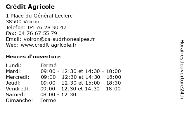 Crédit Agricole à Voiron: adresse et heures d'ouverture