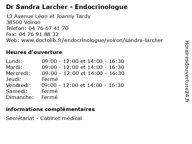 Dr Sandra Larcher - Endocrinologue à Voiron: adresse et heures d'ouverture