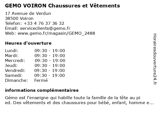 ᐅ Horaires D Ouverture Gemo Voiron Chaussures Et Vetements 17 Avenue De Verdun A Voiron ᐅ Horaires D Ouverture Gemo Voiron Chaussures Et Vetements 17 Avenue De Verdun A Voiron