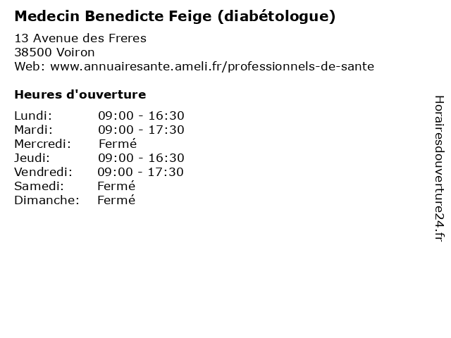 Medecin Benedicte Feige (diabétologue) à Voiron: adresse et heures d'ouverture