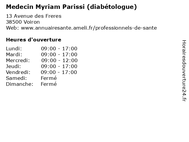 Medecin Myriam Parissi (diabétologue) à Voiron: adresse et heures d'ouverture