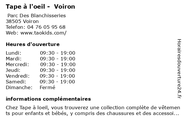 ᐅ Horaires D Ouverture Tape A L œil Parc Des Blanchisseries A Voiron