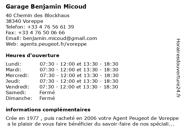 Garage Benjamin Micoud à Voreppe: adresse et heures d'ouverture