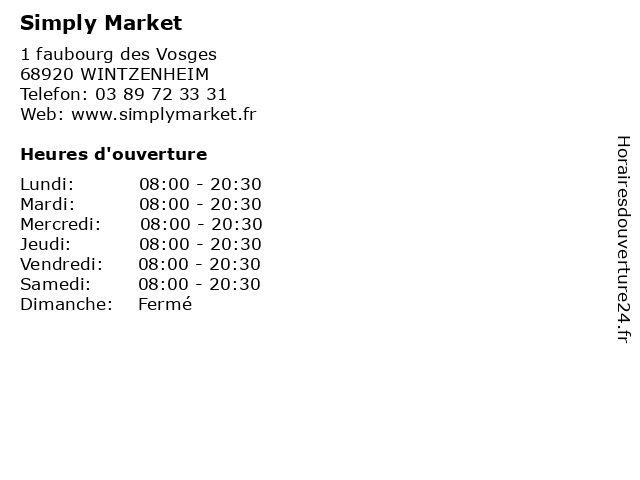 Simply Market à WINTZENHEIM: adresse et heures d'ouverture