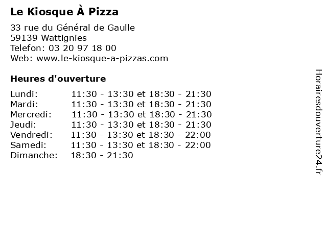 Le Kiosque À Pizza à Wattignies: adresse et heures d'ouverture