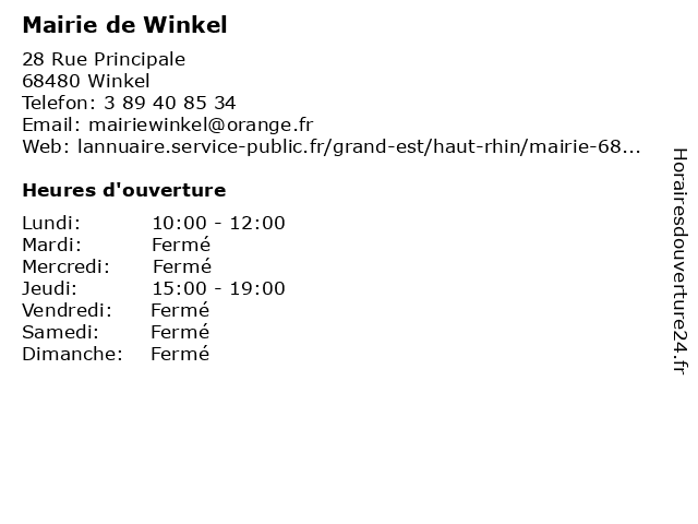 Mairie de Winkel à Winkel: adresse et heures d'ouverture