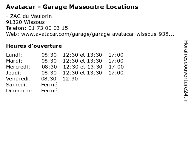 Avatacar - Garage Massoutre Locations à Wissous: adresse et heures d'ouverture