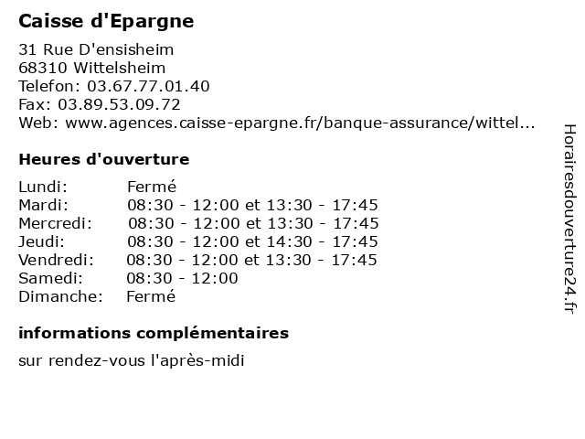 Horaires Caisse D'épargne Toulouse ᐅ Horaires d'ouverture „Caisse D'epargne“ | 31 Rue D'ensisheim à