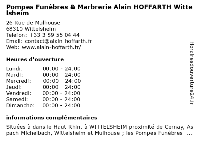 Pompes Funèbres & Marbrerie Alain HOFFARTH Wittelsheim à Wittelsheim: adresse et heures d'ouverture