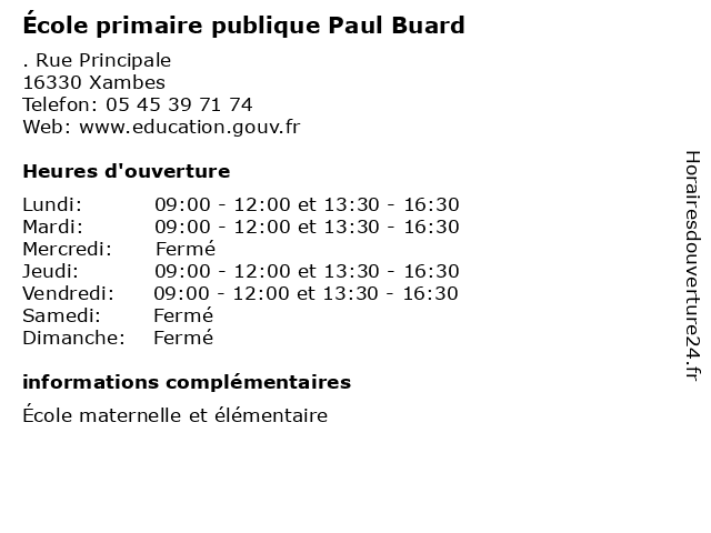 École primaire publique Paul Buard à Xambes: adresse et heures d'ouverture