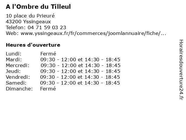 A l'Ombre du Tilleul à Yssingeaux: adresse et heures d'ouverture