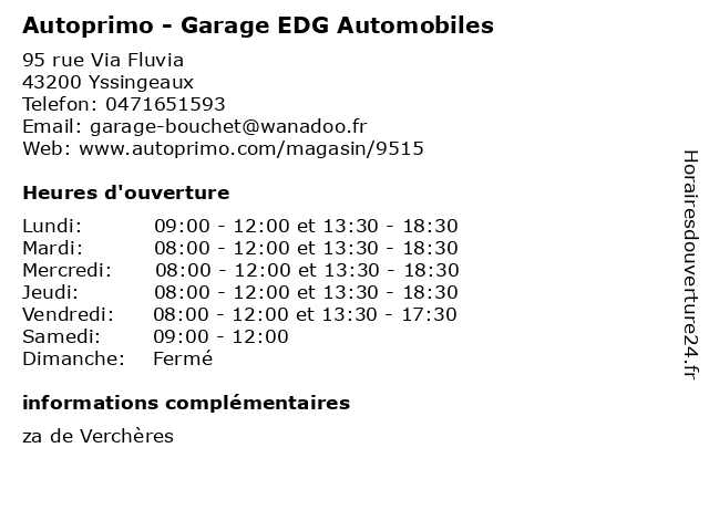 Autoprimo - Garage EDG Automobiles à Yssingeaux: adresse et heures d'ouverture
