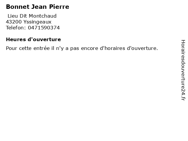 Bonnet Jean Pierre à Yssingeaux: adresse et heures d'ouverture
