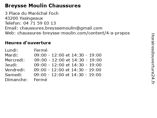 Breysse Moulin Chaussures à Yssingeaux: adresse et heures d'ouverture