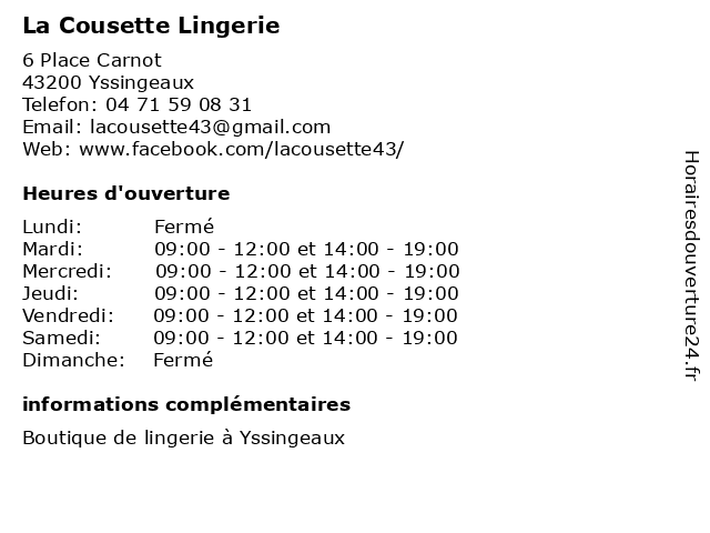 La Cousette Lingerie à Yssingeaux: adresse et heures d'ouverture