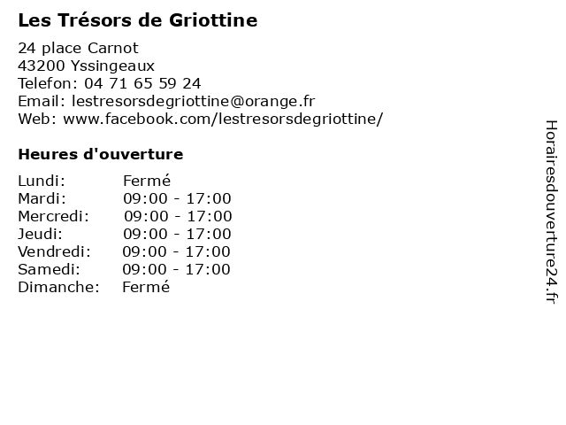 Les Trésors de Griottine à Yssingeaux: adresse et heures d'ouverture