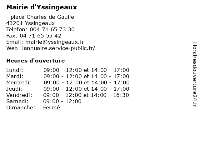 Mairie d'Yssingeaux à Yssingeaux: adresse et heures d'ouverture