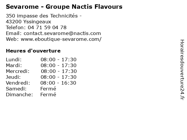 Sevarome - Groupe Nactis Flavours à Yssingeaux: adresse et heures d'ouverture