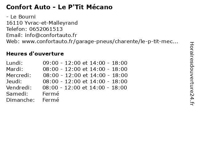Confort Auto - Le P'Tit Mécano à Yvrac-et-Malleyrand: adresse et heures d'ouverture