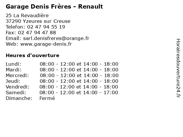 Garage Denis Frères - Renault à Yzeures sur Creuse: adresse et heures d'ouverture